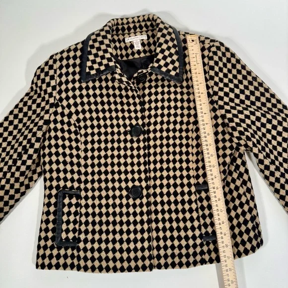 JM Collection Harlequin Wool Tweed Tan and Black Cropped Jacket - Punk Edgy - Picture 12 of 16